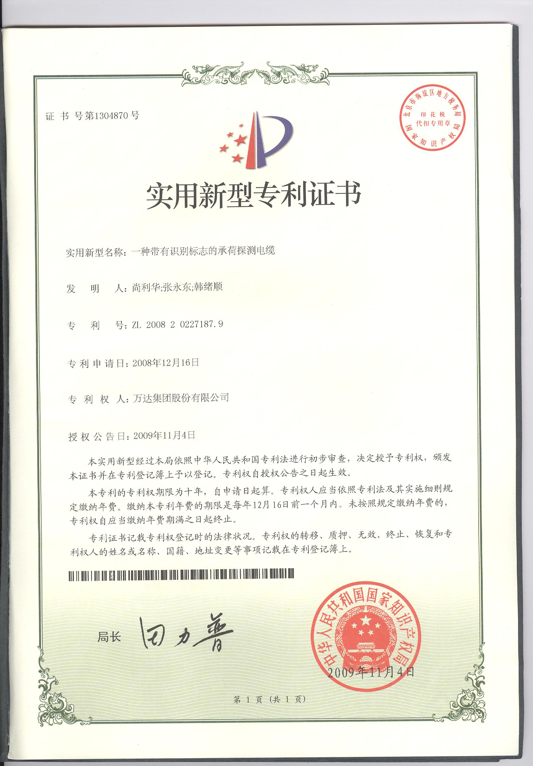 一種帶有識別標(biāo)志的承荷探測電纜 